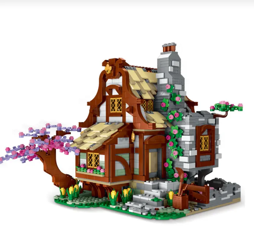 

MOC Retro Medieval Taverns Farmhouse Blacksmith Architecture 21325 Building Blocks Pub Retro Scene House Model Toys Child Gifts