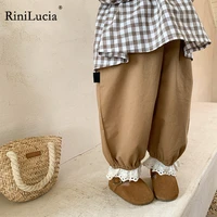 rinilucia 2022 autumn new fashion baby cotton casual pants loose kids lace pants patchwork pants for boys girls harem pants
