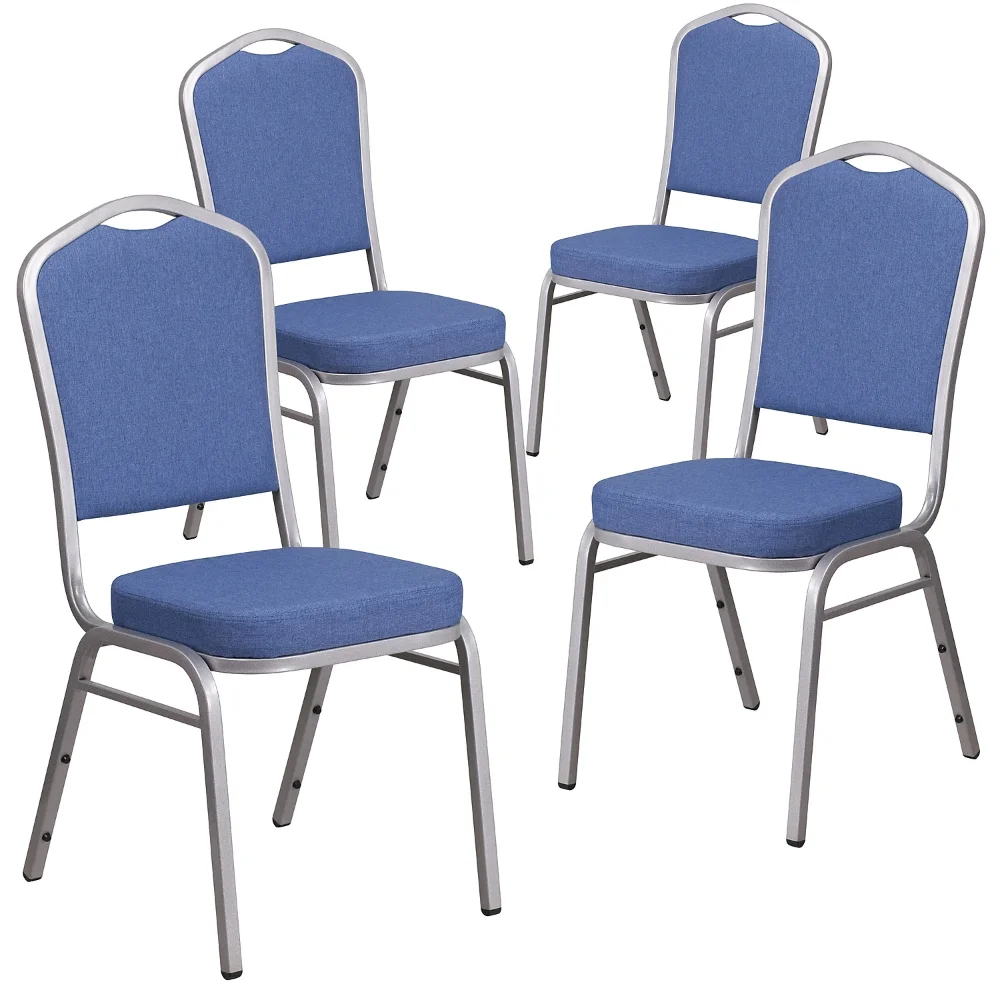 

4 Pack HERCULES Series Crown Back Stacking Banquet Chair in Blue Fabric - Silver Frame Nordic Chair
