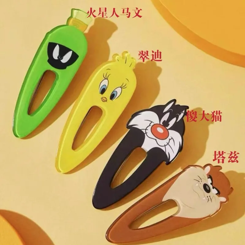 Фото Новая популярная заколка для волос с персонажами мультфильмов Looney Tunes: Твити, Глупый Кот, Зажим-уточка, Заколка для челки, Милый универсальный аксессуар для волос №4