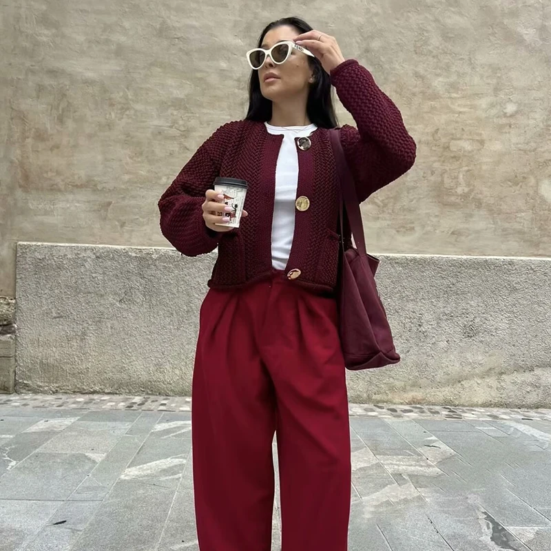 Женский свитер TRAF осень 2024 новый свободный теплый кардиган женский модный