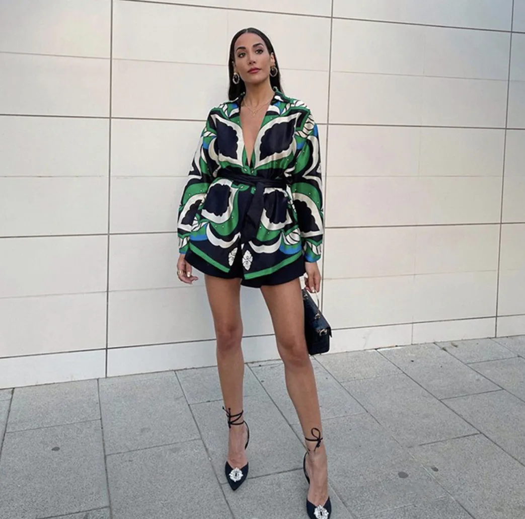 Early Autumn Mature Casual Shirts Set Women Fashion Bating Sleeve Belt Sashes Oversize Kimino Blouse Shorts Pants 2 Piece Set