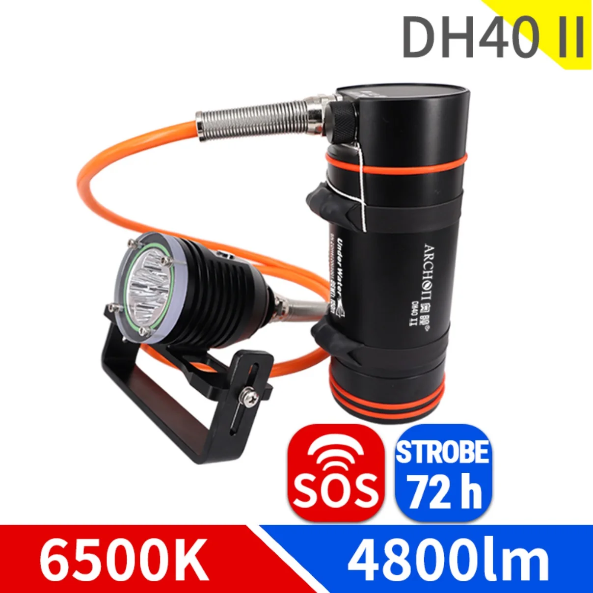 ARCHON DH40 II Diving Light CREE SST-20 LED 6500K Diving Flashlight Strobe SOS Lighting Torch Photography Video Dive Fill Light