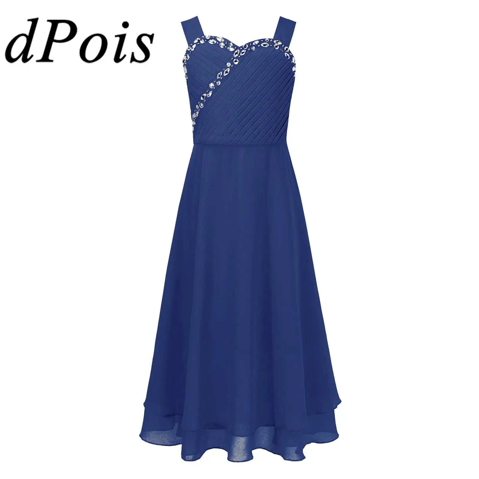 

Girls Dress Sweetheart Chiffon Kids Dresses for Girl Shiny Rhinestones Evening Prom Gown Performance Birthday Party Dress