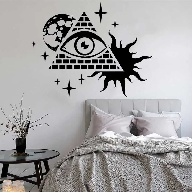 Стикер на стену со символом иллюминатов Всевидящего глаза религиозного амулета для дома, спальни, гостиной. Декор из виниловой наклейки, уникальный подарок L3 On.