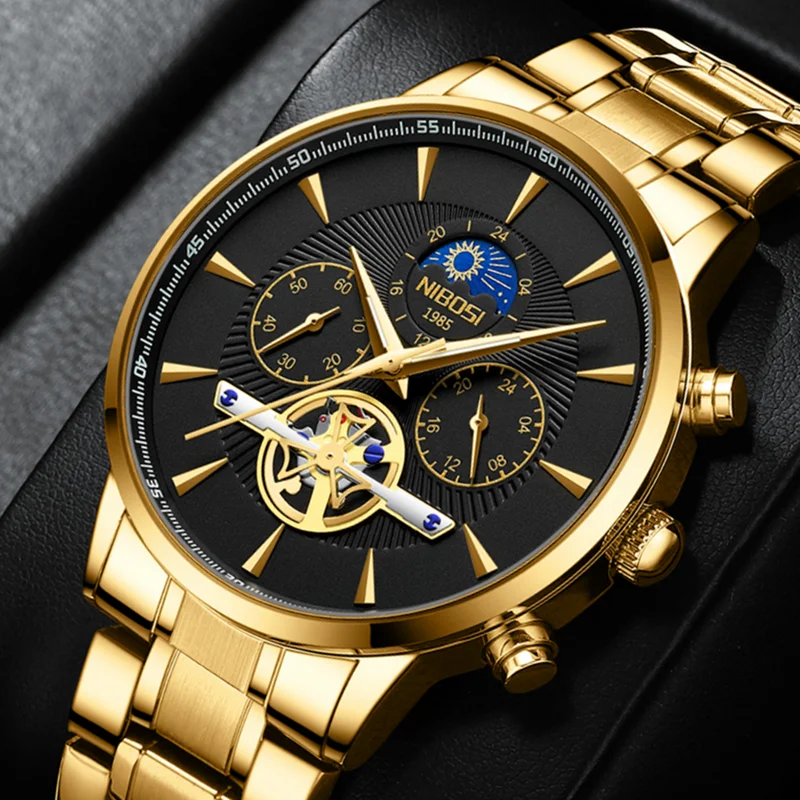 

NIBOSI Mens Watches Top Brand Luxury Gold Steel Quartz Luxury Man Watch Waterproof Sport Clock Chronograph Relogio Masculino
