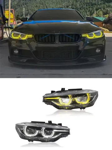 Автомобильные светодиодные фары в сборе для BMW 3 серии F30 F35 2013-2019, желто-белые светодиодные фонари указателя поворота DRL Plug and Play