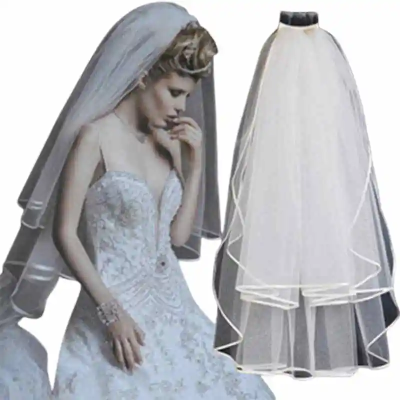 

2 Layer White Ivory Elbow Length Edge Bride Wedding Bridal Veil Comb Beauty