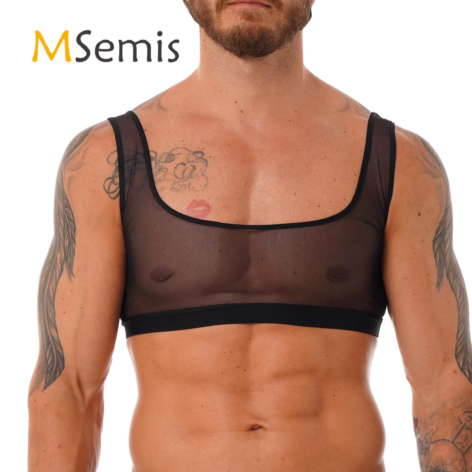 

Mens See Through Mesh Tank Top Gym Fitness Adult Male Transparent Bodybuilding Clothing U Neck Vest Tops Sleeveless Crop Tops