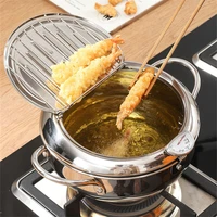 2024cm stainless steel deep oil frying pot with thermometer lid kitchen tempura skillet fryer pan kitchenware cooking utensil