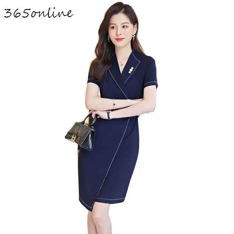 2022 Spring Summer Elegant Dresses Women Business Work Wear OL Styles Dress Slim Hips Professional Vestidos with Belt