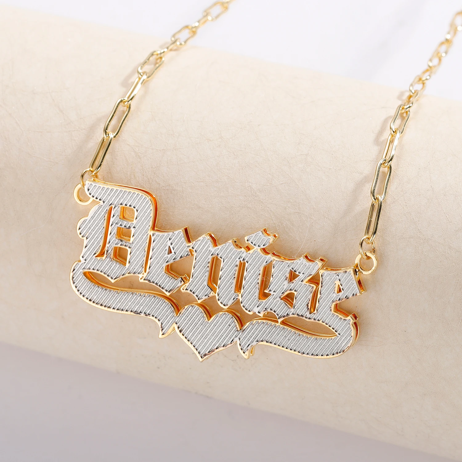 

Custom Old English Necklace Double Gold plated Nameplate 3D Necklace Personalized Jewelry 18k Gold Plated Choker Friendship Gift