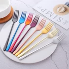 Красочная Корейская вилка хорошего качества, десертная вилка с длинной ручкой, золотой салат, десерт, фруктовая вилка, столовые приборы для отеля, вечерние