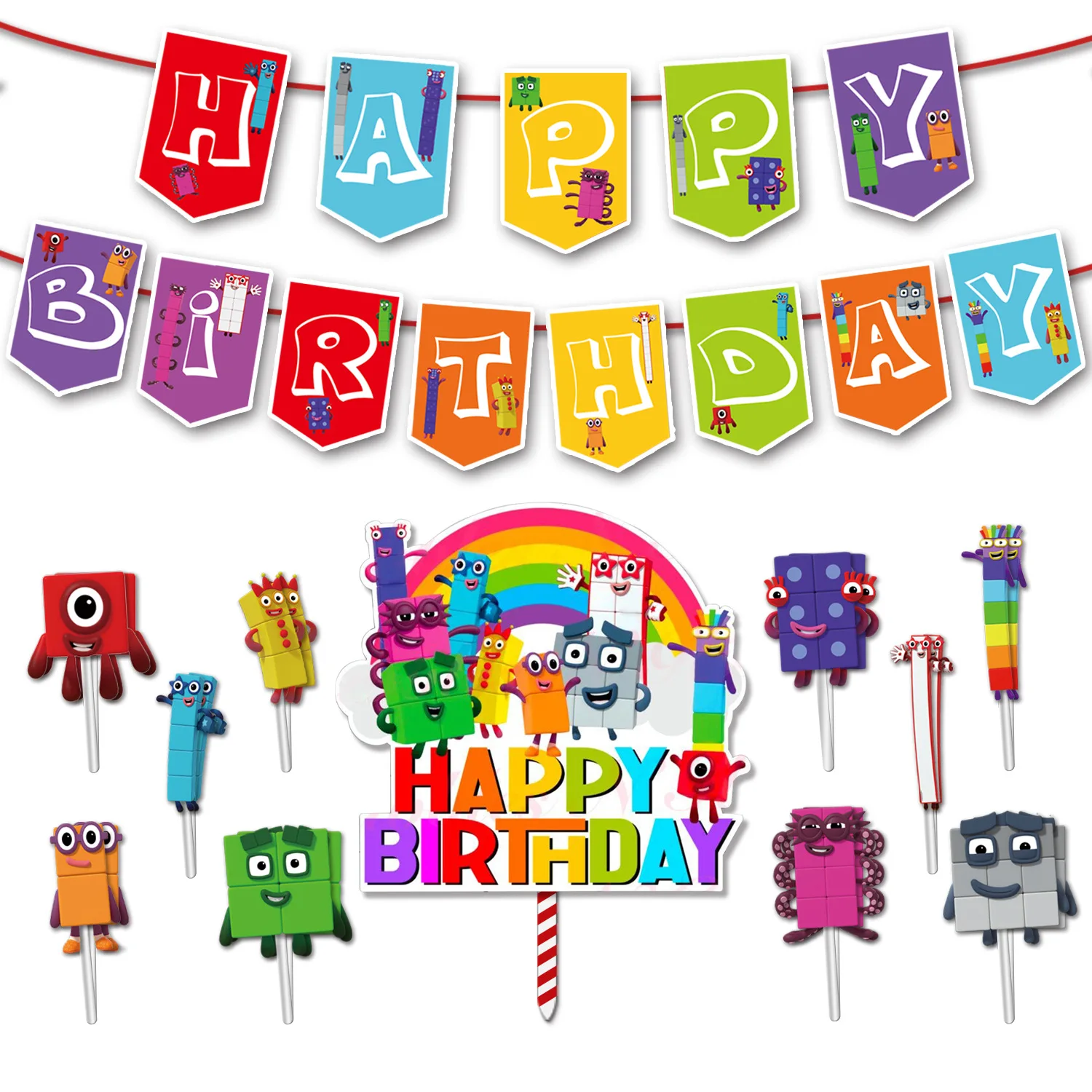 

Numberblocks Theme Birthday Party Decoration Number Blocks Flag Banner Cake Toppers Latex Balloons Kids Party Supplies