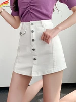 dfrcaeg 2022 summer sexy mini skirt women new single buttons high waist denim shorts skirt black or white a line jean skirts
