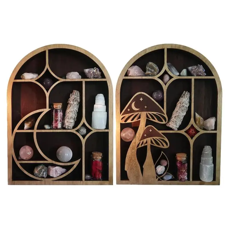 

Moon Shelf Wooden Crystal Essential Oil Display Rack For Nursery Arch Crystal Shelf Wall Hanging Storage For Bedroom Home Decor