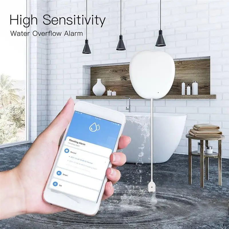 Датчик утечки воды с Wi-Fi смарт-детектор оповещением звуковым сигналом работает