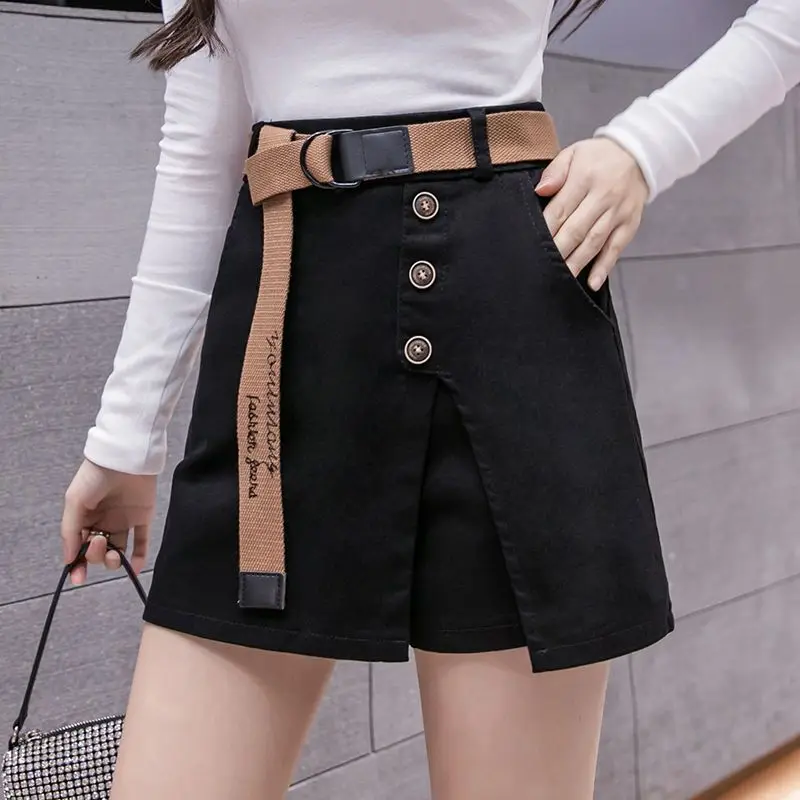 New Women's Summer 2023 Fashion High-waisted Shorts Women Wear Thin A Word Fake Two Skirt Suit Pants