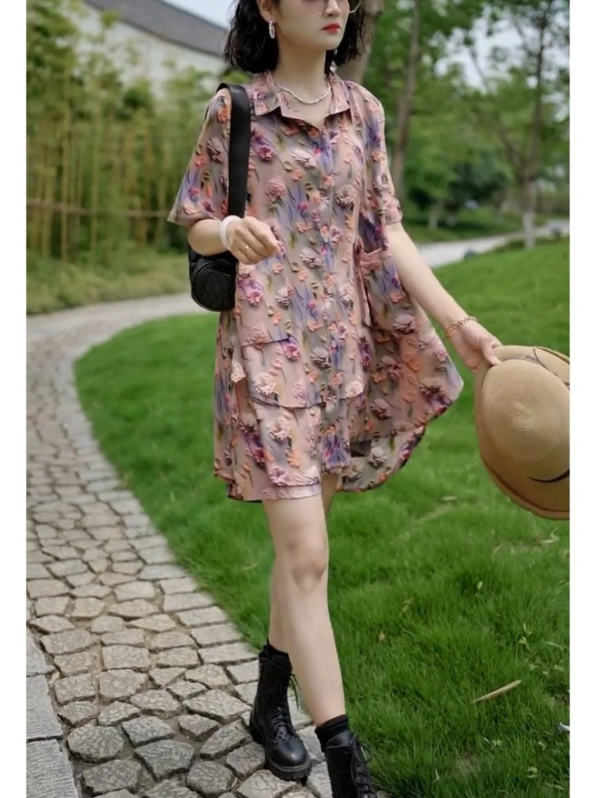 Модные топы-поло с цветочным принтом больших размеров и короткими рукавами шорты