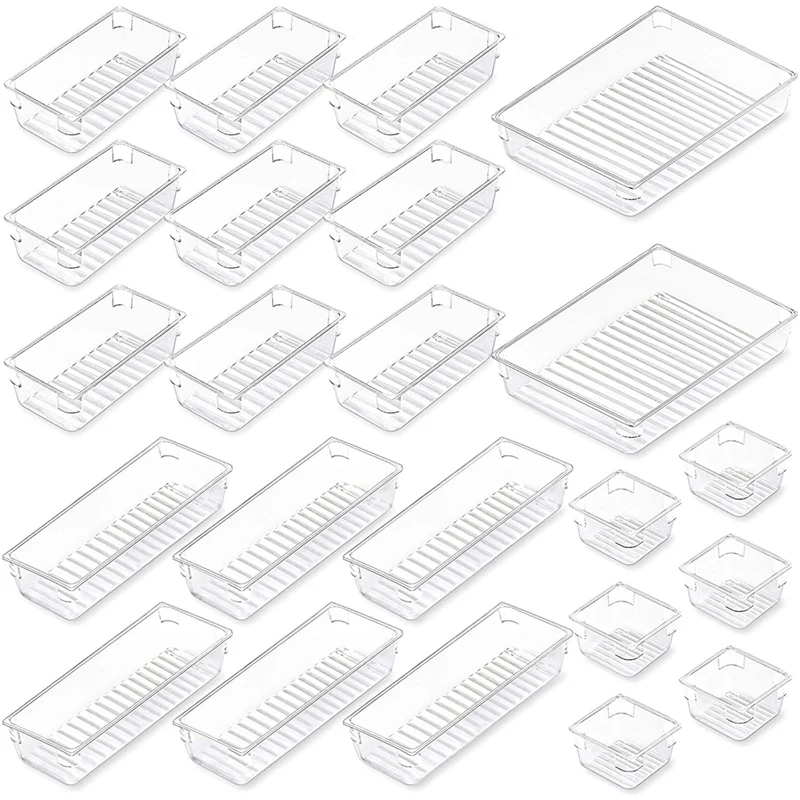

23 Pcs Desk Drawer Organizers Set, Clear Vanity Drawer Organizers and Storage Bins, Plastic Drawer Organizer Trays