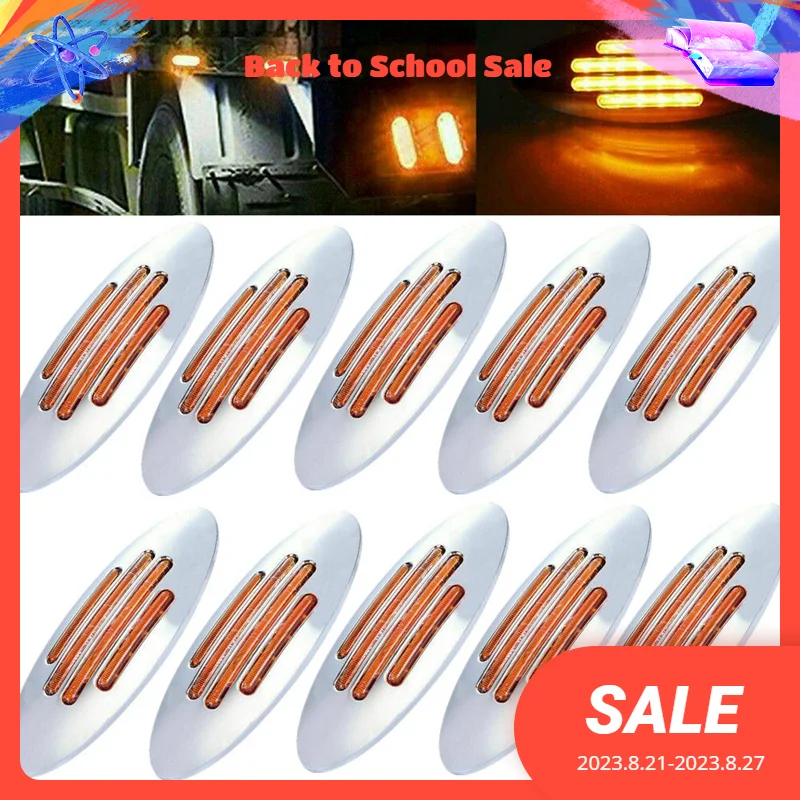 10PCS Side Lights Caravan Trailer LED Lighting 12v Truck Tail Rear Side Marker Lights Clearance 24 LED Chrome for Freightliner