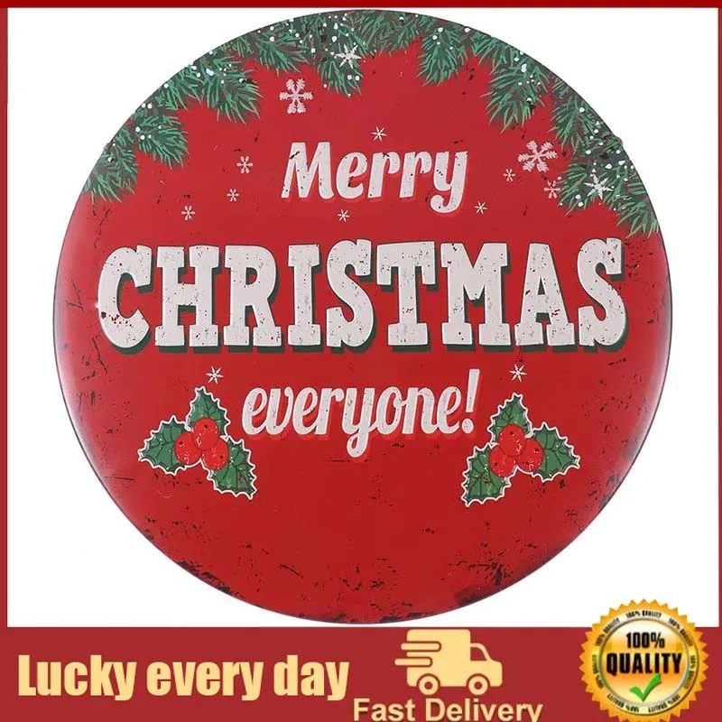 

12" x 12" Vintage Retro Round Printed Metal Tin Sign Tag Decorative Wall Plaque with Hanging Rope for Cafe Bar Club Home Decor
