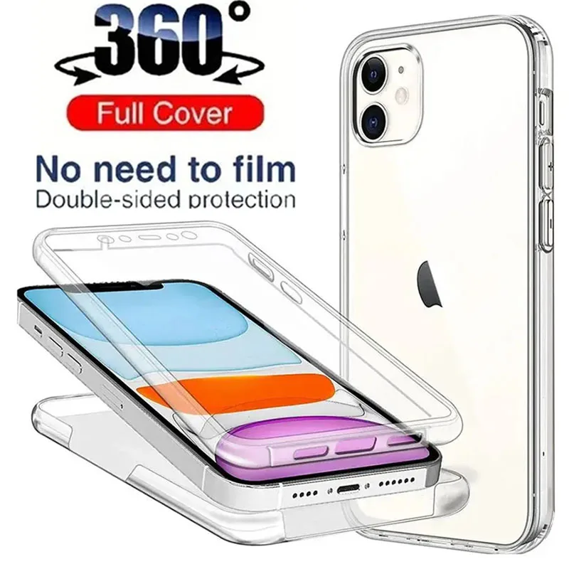 Защитный чехол на 360 градусов для всего тела передняя и задняя часть iPhone 16 15 12 13 14 11