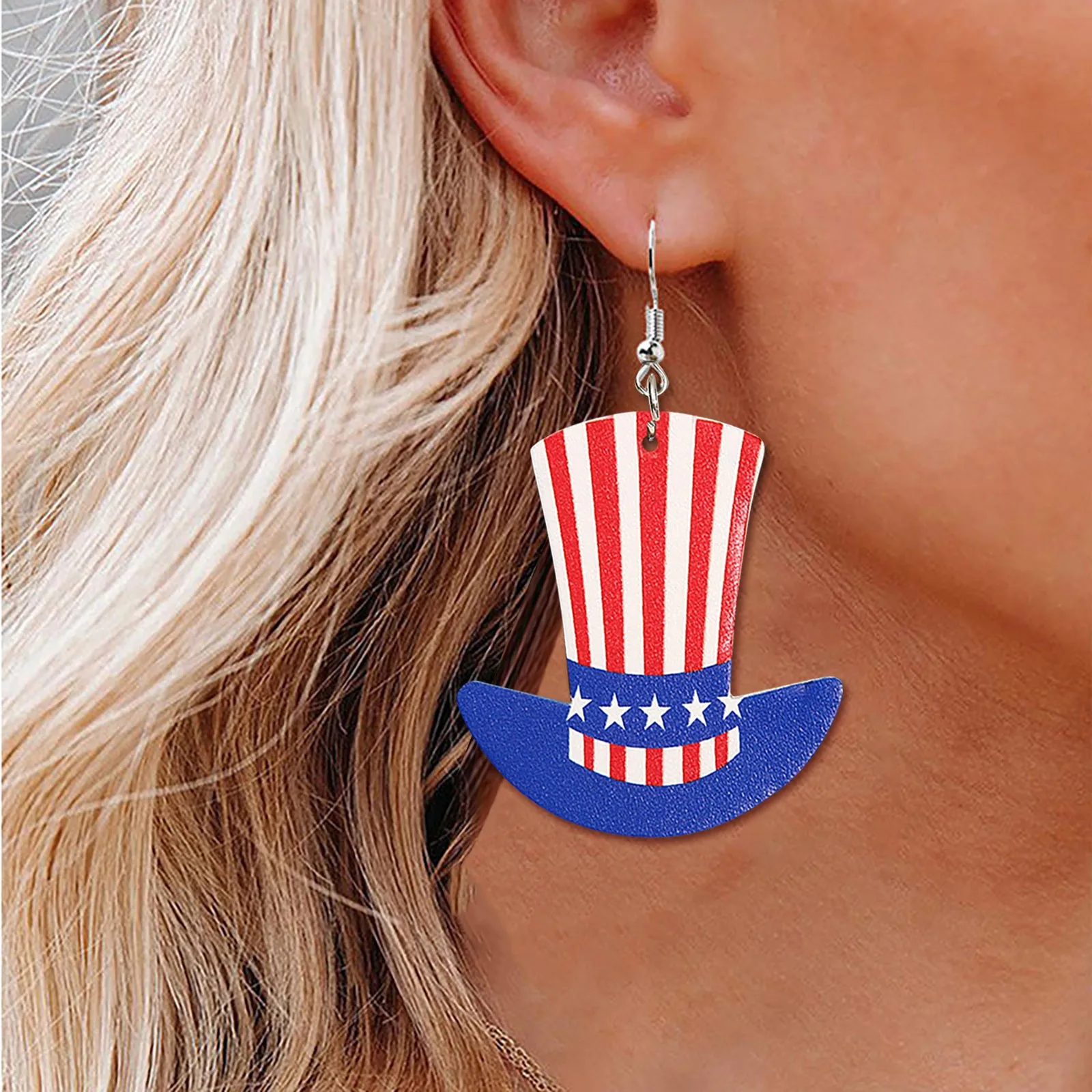 

USA American Flag Dangle Cap Shape Bohemian Earrings For Women Patriotic 4th Of July Independence Day Gift White Heart Earrings