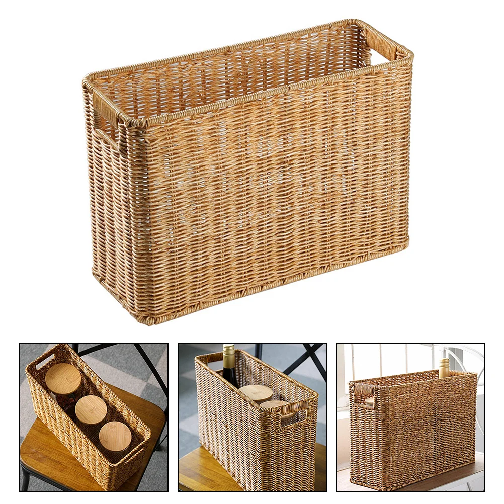 

Rustic Decor Magazine Newspaper Basket Sundries Holder Vegetables Bookshelf Handled Fruit Hand-woven Snack Decorative