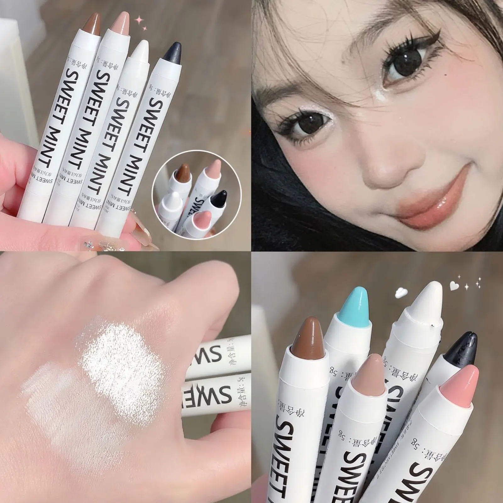 

12 Colors White Eyeliner Shiny Glitter Eyeshadow Stick Eyeliner Pen Matte Blue Purple Pink Eye Liner Makeup Brighten Silkworm