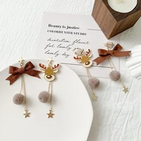 fashion christmas elk dangle earrings for women girls cute bowknot star pendant drop earring fashion holiday xmas jewelry gifts