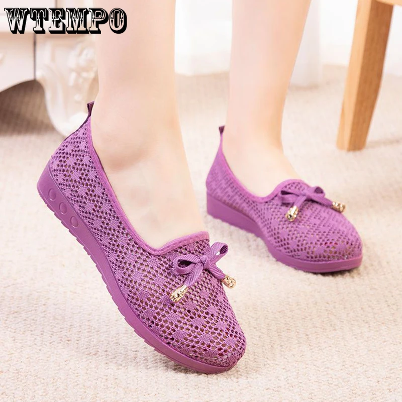 WTEMPO Summer Soft Sole Shoes Women's New Breathable Mesh Hollow Out Cool Shoes Shallow Mouth Non Slip Casual Shoes Wholesale
