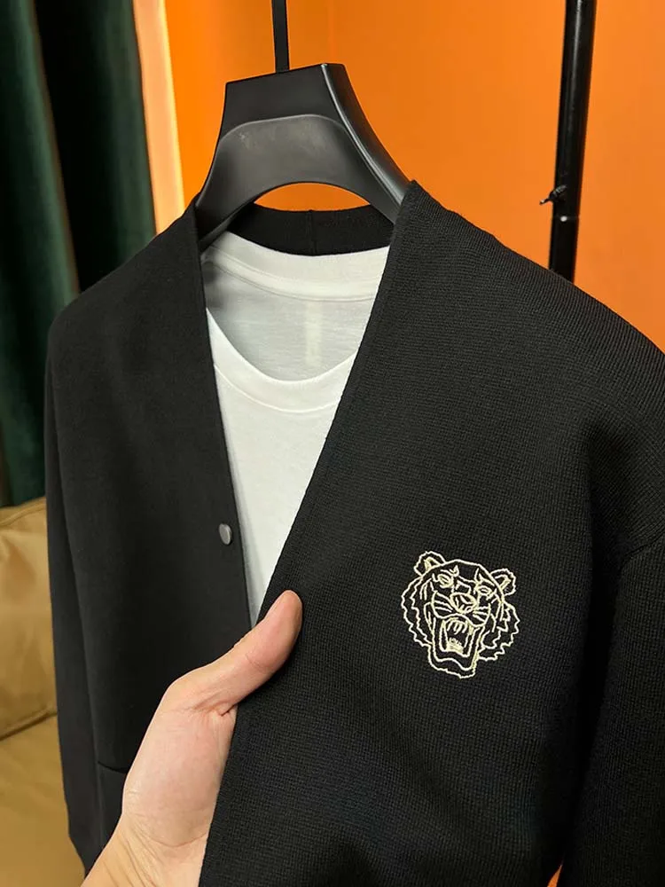 

2023 Light Luxury Autumn Deer Antler Embroidery Men's Business Casual High Quality Trendy Designer Long Sleeve Cardigan M-4XL