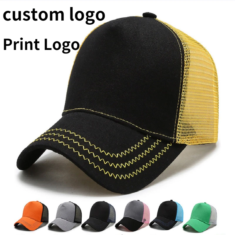 

Mesh Custom Logo Print Baseball Cap Women Men Colorblock Trucker Hat Embroidered Advertising Caps Snapback Hip Hop Gorras Hombre