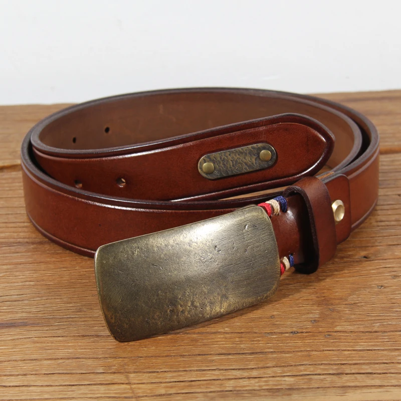 Casual Men's Belt personalized Brass Hand-forged Plate Buckle Men's Jeans Waist Belt Top Layer Cowhide Designer Genuine Belt