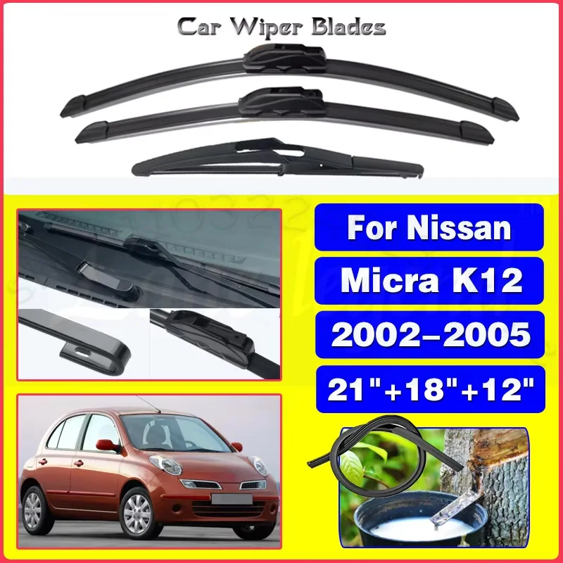 

Для Nissan Micra K12 2002-2005 21 "+ 18" + 12 "передние и задние щетки стеклоочистителя лобовое стекло резак для окон аксессуары 2004