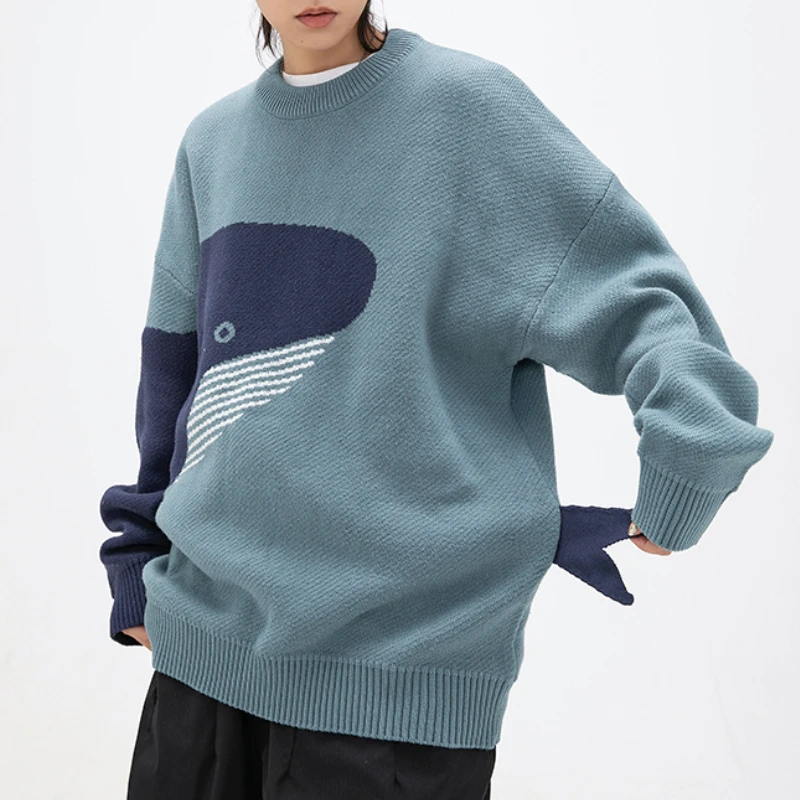 

Autumn New Whale Body Knitted Sweater Pullover Men Women Jumpers Harajuku Knitwear Sweaters Outwear Streetwear Tops