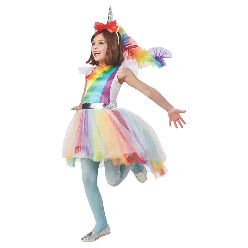 

Kids Girls Little Pony Costume Cospaly Rainbow Unicorn Halloween Birthday Carnival Party Dress Costumes