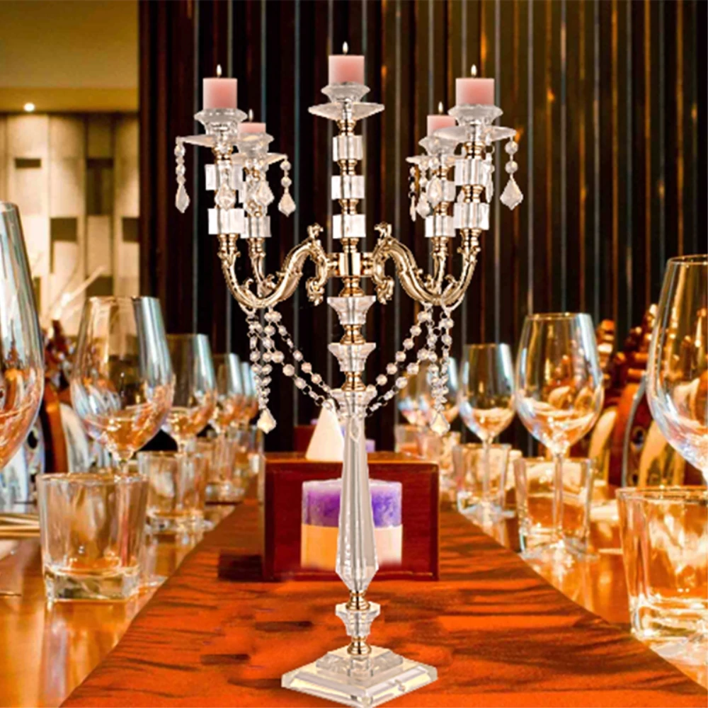 

Acrylic Candle Holders Candelabras Crystal Pendants 77 CM/30" Height Marriage Candlestick Wedding Centerpieces Home Decor