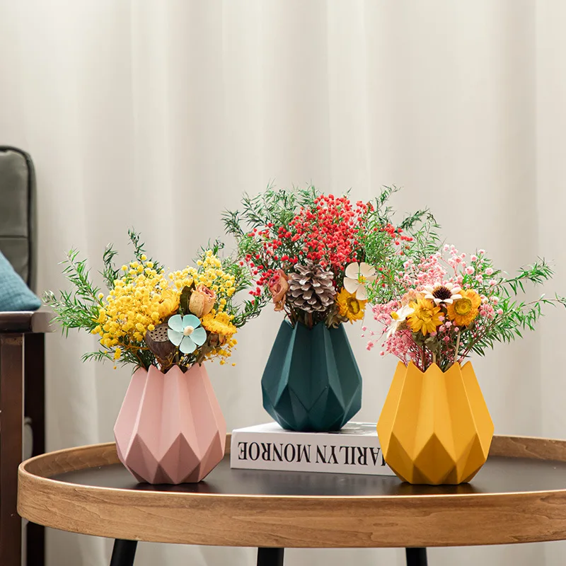 

Керамическая ваза в скандинавском стиле оригами, креативная простая гостиная, Цветочная композиция, маленькие вазы, украшения