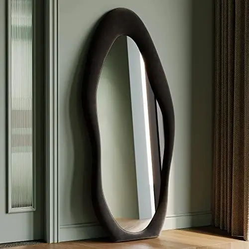 

Length Mirror, 63" x 24" Mirror, Flannel Wrapped Wooden Frame Floor Mirror, Irregular Wavy Mirror Hanging or Leaning Ag