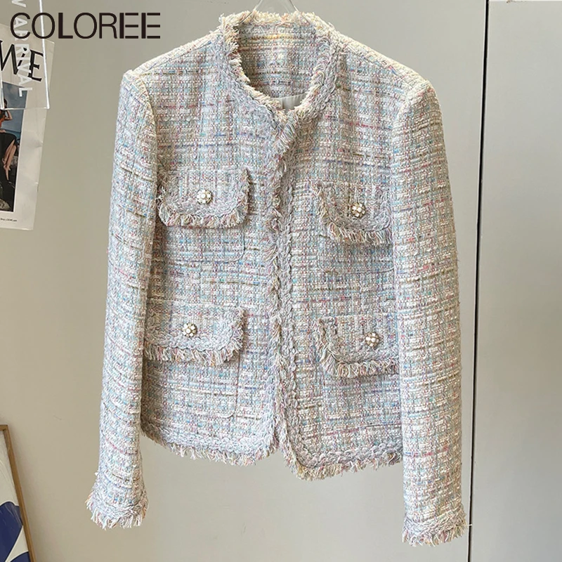 

Женская куртка с бахромой, элегантное дизайнерское розовое шерстяное пальто в Корейском стиле, Осень-зима 2023