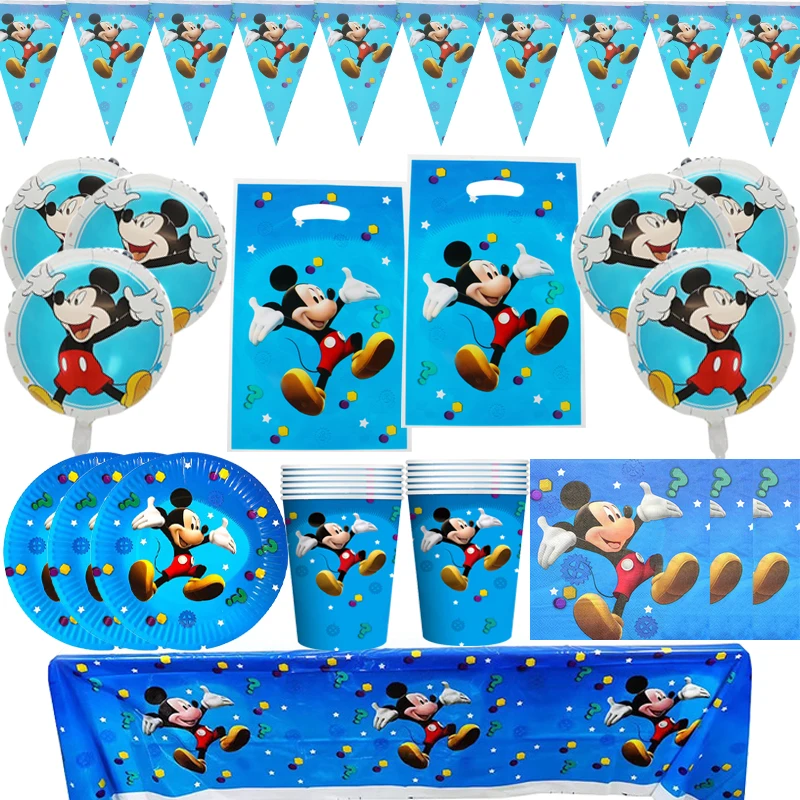 

Mickey Theme Happy Birthday Party Baby Shower Decorations Tableware Cup Plate Napkin Tablecloth Gift bag Balloon 67pcs/lot