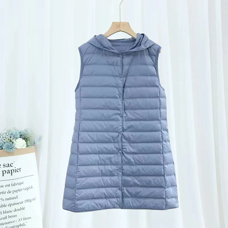 Women Waistcoat 2023 New Autumn Winter Ultra Light White Duck Down Vests Fashion Sleeveless  Hooded Feather Filler Basic Coats