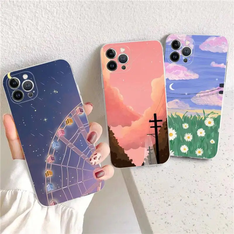 

Anime Cartoon Natural Scenery Phone Case For iPhone XR X XS Max 14 13 Pro Max 11 12 Mini 6 7 8 plus SE 2020 Printing Cover