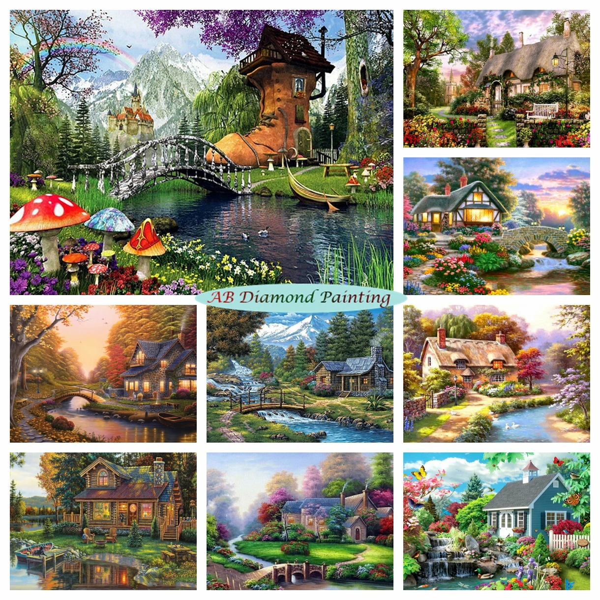 

Garden Scenery 5D AB Drill Diamond Painting Nature Landscape Shoes Bridge River Mosaic Embroidery Cross Stitch Kit Home Decor