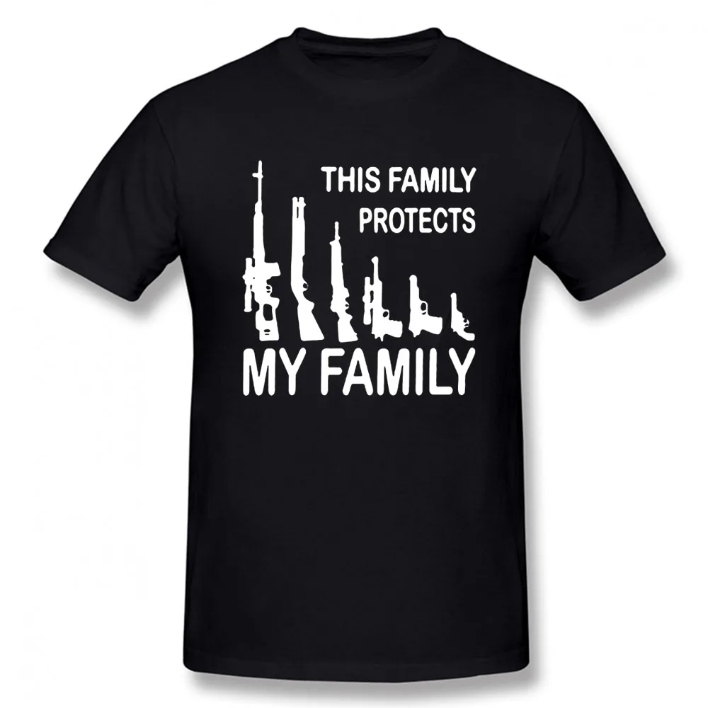 

Summer Men Short Sleeve Cotton Cartoon T-Shirt THIS FAMILY PROTECTS MY FAMILY Guns Weapons Funny Printed T Shirt Tops