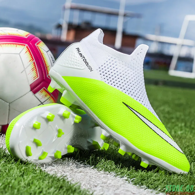 

High Ankle Soccer Shoes Outdoor Non-Slip AG/TF Football Boots Kids Boys Ultralight Soccer Cleats Sneakers Large 36-49