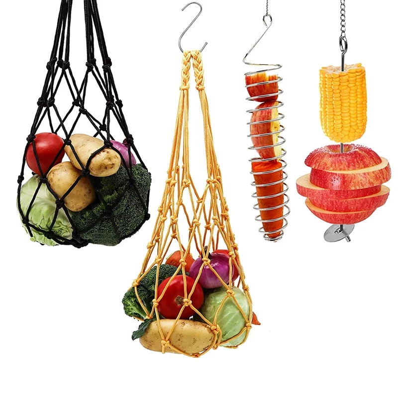 

4 PCS Chicken Feeder Feeding Toys Food Vegetable Fruit Veggies String Bags, Hanging Stainless Steel Feeders For Hens