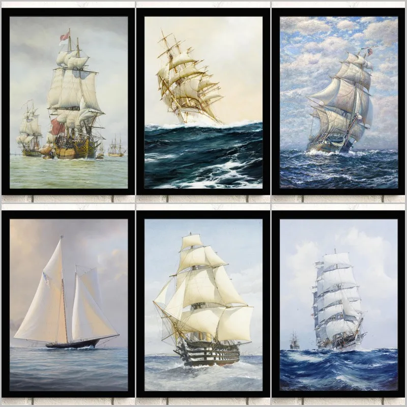 

Ship Sailing Retro Nordic Print Art Canvas Poster For Living Room Decor Home Wall Picture